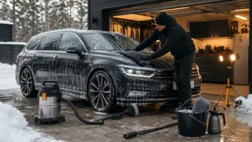 Bil tvättas och rekondas hemma med komplett utrustning