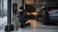 Elektriker installerar en laddbox i ett hemmagarage