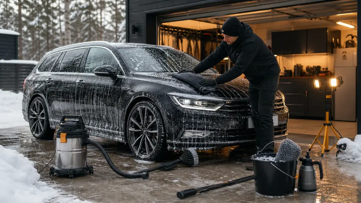 Bil tvättas och rekondas hemma med komplett utrustning